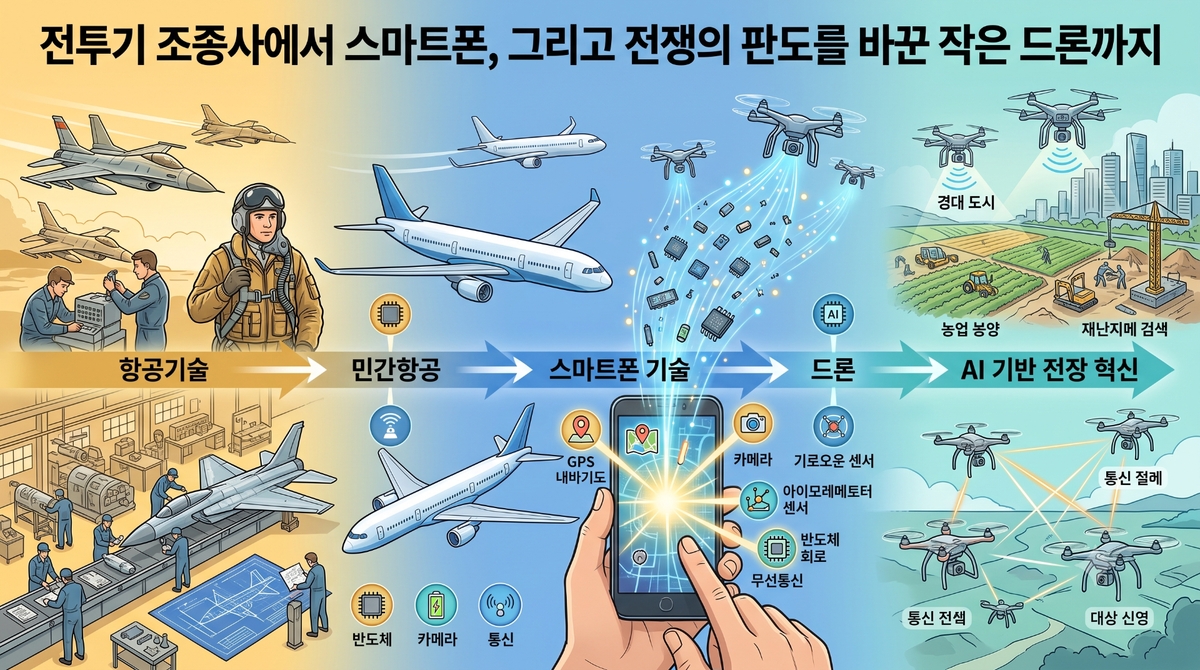 [권희춘 교수의 재미난 인공지능(AI) 드론 이야기] (3편) 전투기 조종사에서 스마트폰, 그리고 전쟁의 판도를 바꾼 작은 드론까지